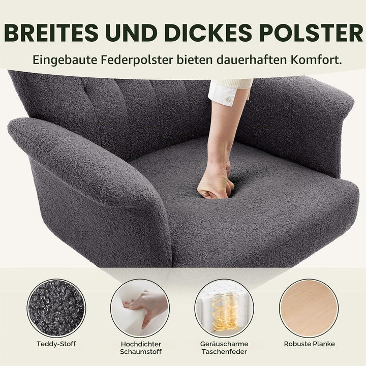 IWMH Schreibtischstuhl, Teddyfell Drehstuhl mit Rollen und Armlehnen, Moderner Höhenverstellbar Home