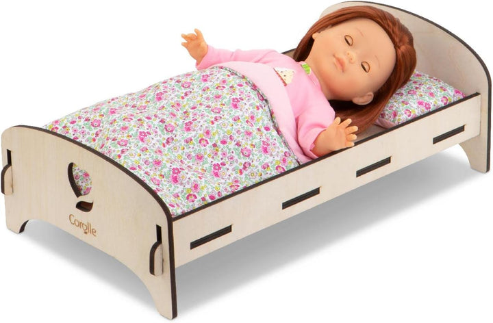 Corolle 9000141370 - Mon Grand Poupon Holzbett, Holzbett mit Kissen und Decke für alle 30-36cm Puppe