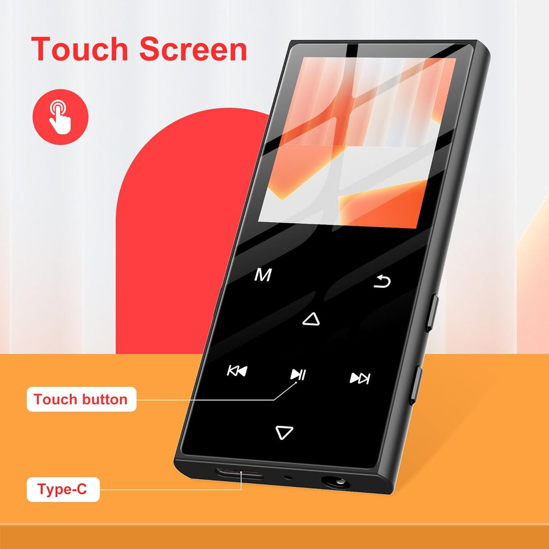 SWOFY 128GB MP3-Player mit Bluetooth 5.3 und einem 1.8-Zoll-Touchscreen, HiFi-Musik, Kinder-MP3-Play
