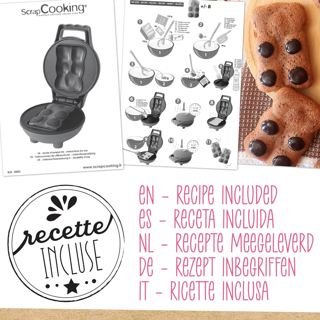 ScrapCooking – Mini-Bär Factory – Elektrisches Bärenkuchen-Gerät – Antihaft-Platte – Backgerät – Ges
