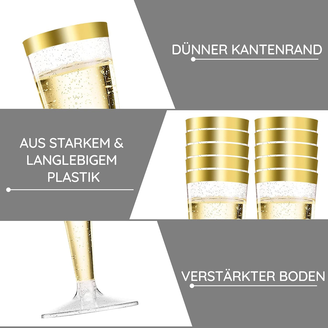 LStex 60 Stück Sektgläser Plastik mit Goldglitter Weingläser Set Geeignet für Hochzeitsfeiern und Ge
