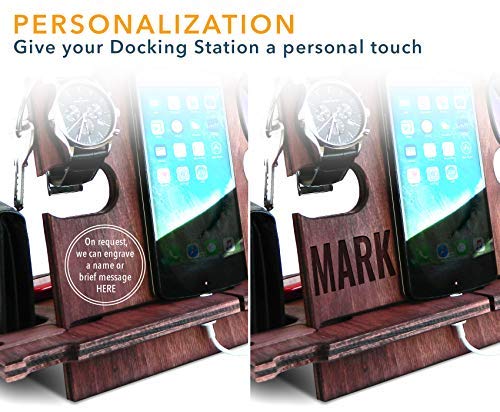 Personalisierte Dockingstation, Smartphone-Ständer - Nachttischhalter aus Holz, Geschenkidee für Män