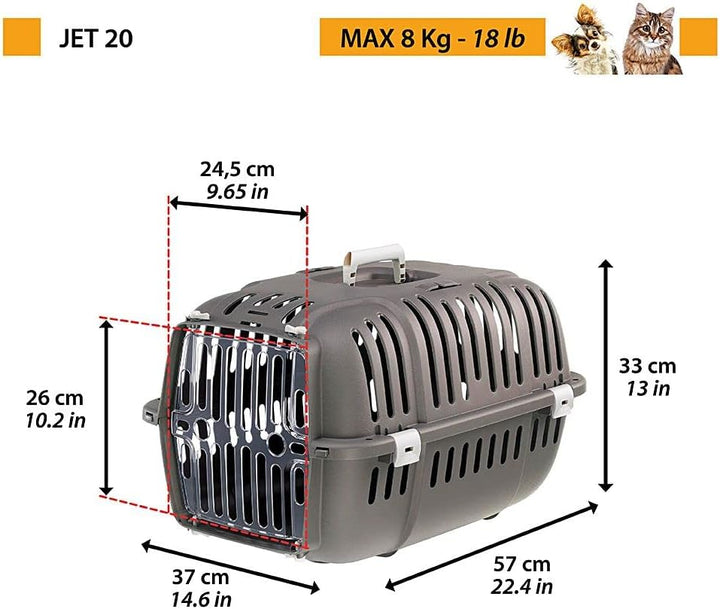 Ferplast Transportbox für kleine Hunde und Katzen, Jet 20, transparente Tür, stossfest, Belüftungssc