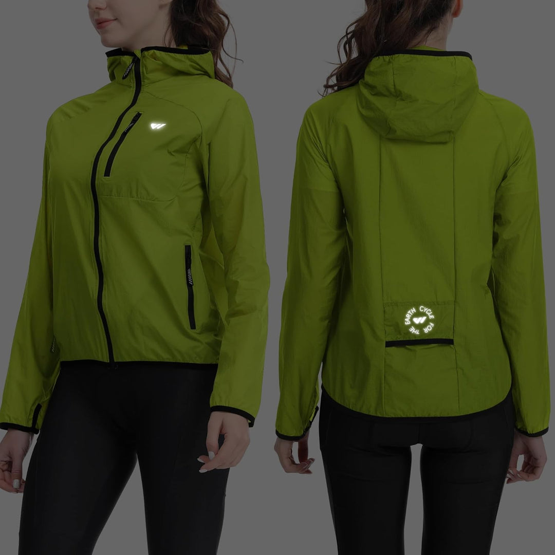 Wulibike Fahrradjacke Damen Faltbare Regenjacke Leicht und Atmungsaktiv Laufjacke Reflektierende Win