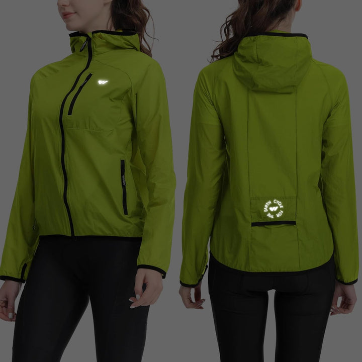 Wulibike Fahrradjacke Damen Faltbare Regenjacke Leicht und Atmungsaktiv Laufjacke Reflektierende Win