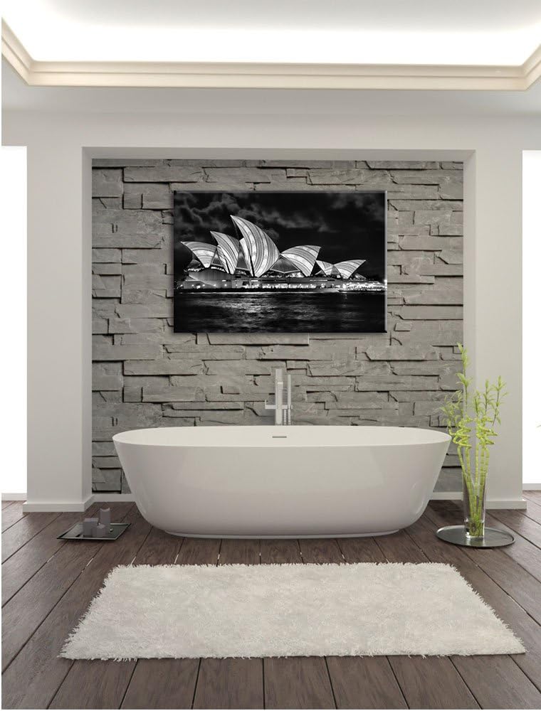 Pixxprint Monocrome, Sydney Opera House blau gelbe Streifen, Format: 100x70 auf Leinwand, XXL riesig