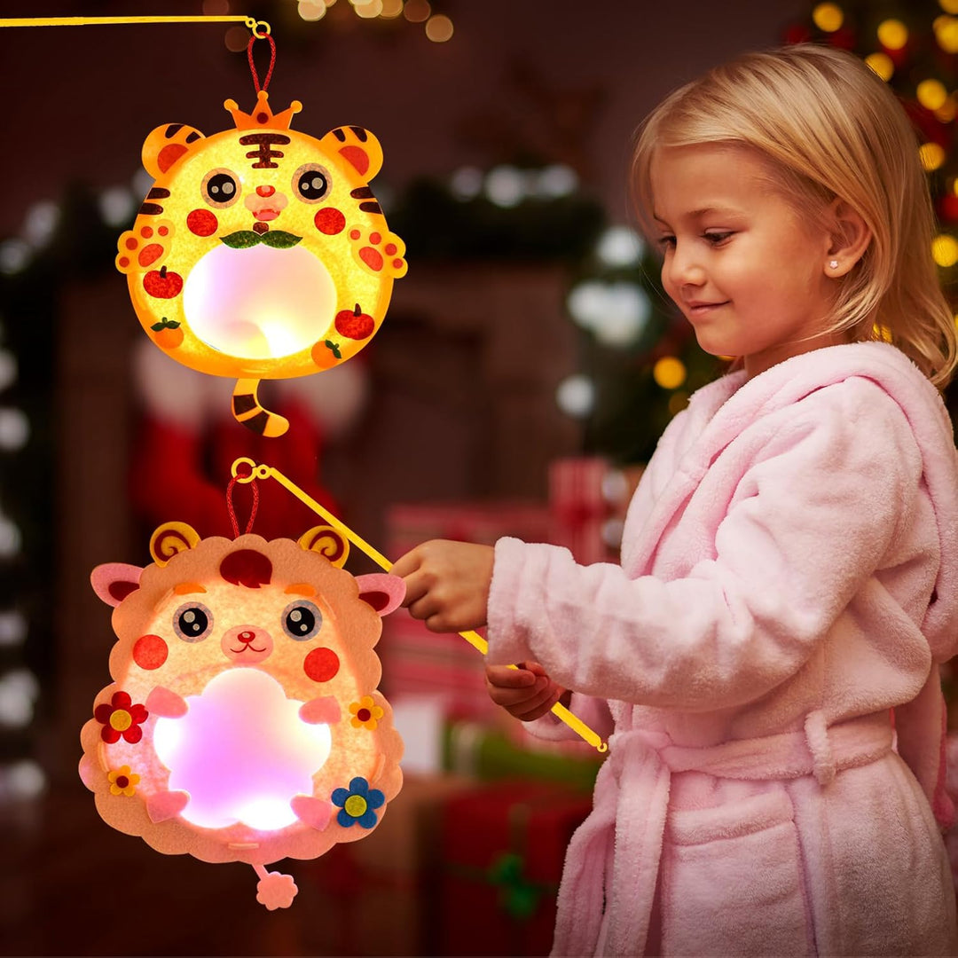 Ulikey 4 Stück Laternen Bastelset für Kinder, Laterne St Martin mit Laternenstab & Led Licht, Lampio