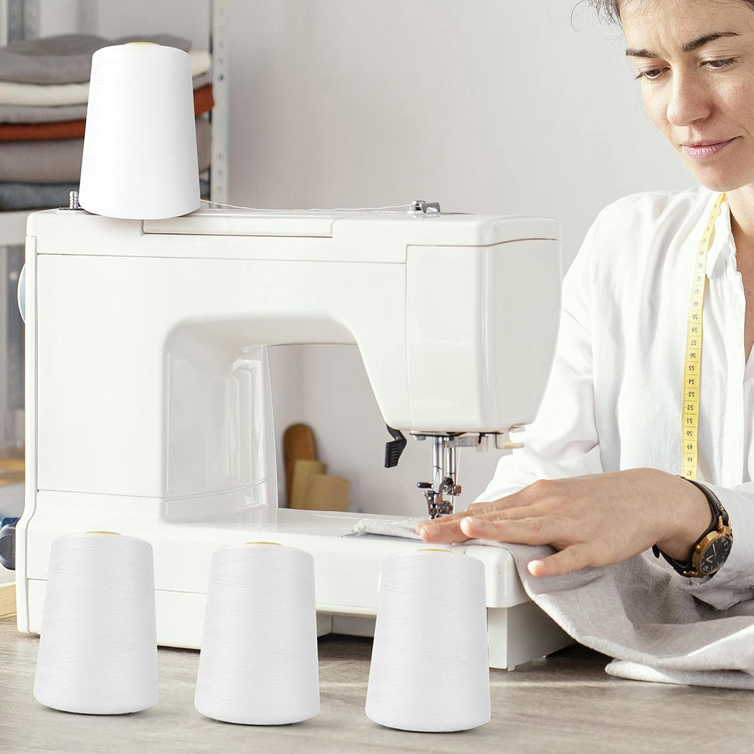Curtzy Nähgarn Set Polyester Nähgarn Nähmaschine in Weiss (4 Stk) – 11cm Garn für Nähmaschine Faden