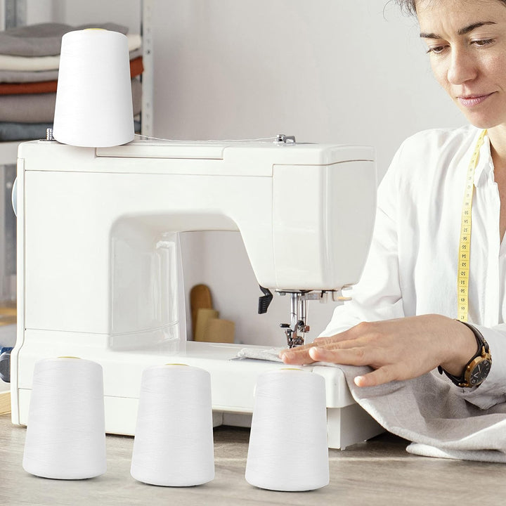 Curtzy Nähgarn Set Polyester Nähgarn Nähmaschine in Weiss (4 Stk) – 11cm Garn für Nähmaschine Faden