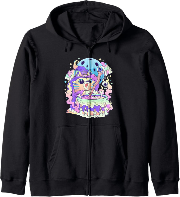 Kawaii Pastell Goth Niedliche und unheimliche Katze Hexe Kapuzenjacke