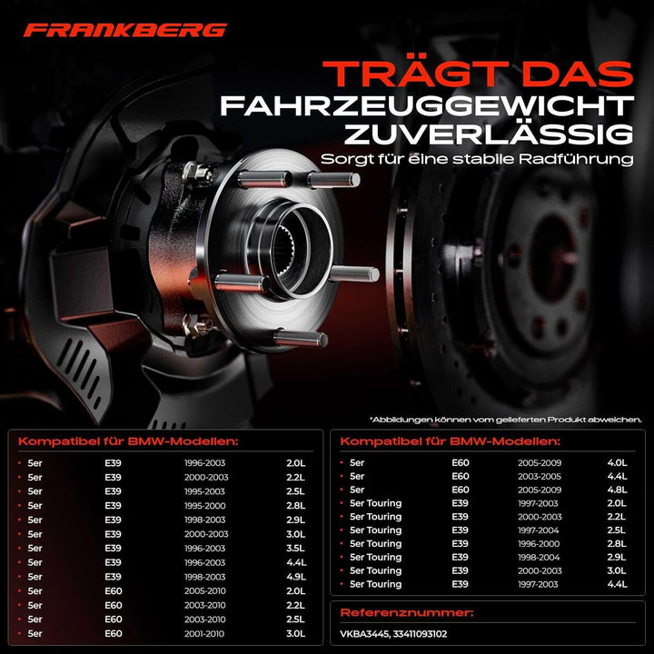Frankberg 1x Radnabe Radlagersatz Hinterachse Links oder Rechts Kompatibel mit 5er E39 E60 Stufenhec