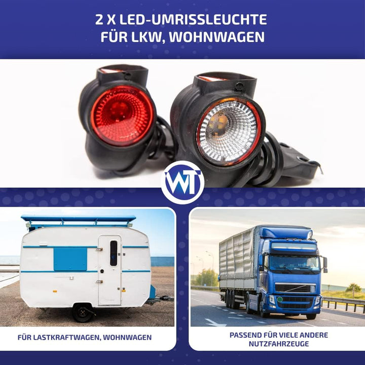 2 x LED Umrissleuchte Begrenzungsleuchte Hängend Positionsleuchte 12-24V, 3 Farben: weiss, rot, oran