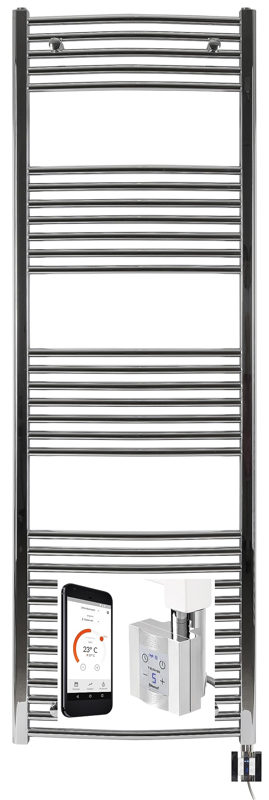 anapont elektrischer Badheizkörper, 1775h x 600b, chrom/gebogen | mit Appsteuerung, Handtuchheizkörp