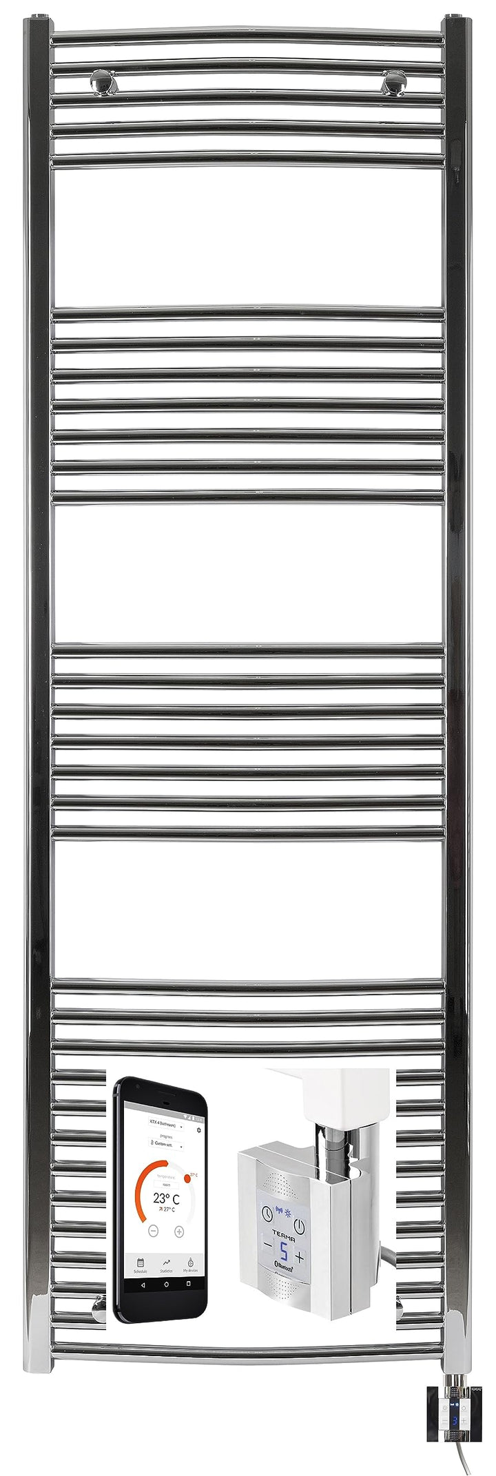 anapont elektrischer Badheizkörper, 1775h x 600b, chrom/gebogen | mit Appsteuerung, Handtuchheizkörp