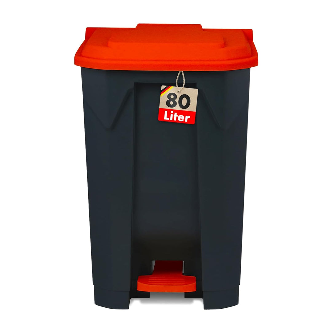 casa pura Mülltonne, Mülleimer 80 Liter, roter Deckel, Abfalleimer für Küche und Büro, Mülltrennsyst