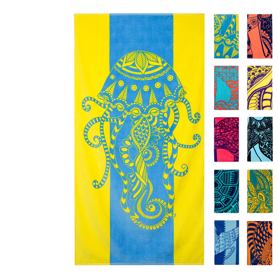Nova Blue Jellyfish Strandtuch – Tropische Blaue & gelbe Farben mit einzigartigem Design, extra gros