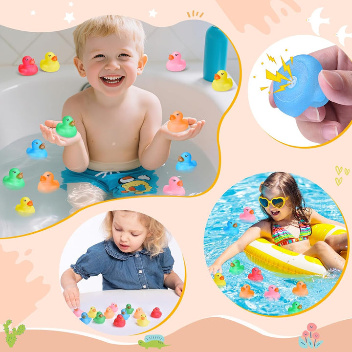 60 Stück Glitzer Badeenten Set – Mini Quietscheente mit Farb-Flash Bunte Gummiente Kinder Badespielz