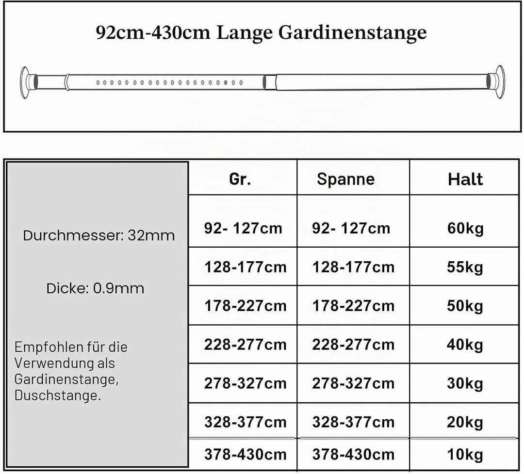 Teleskopstange Ohne Bohren, 378-430cm Ausziehbare Edelstahl Duschvorhangstange für Grosse Fenster/Du