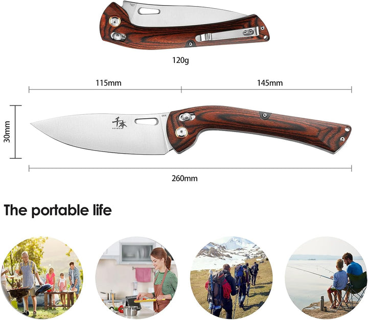 SENBON 440 Sharp Folding Peeling Practical Knife Fruit Knife Colorful Wood Handle Camping Barbecue O