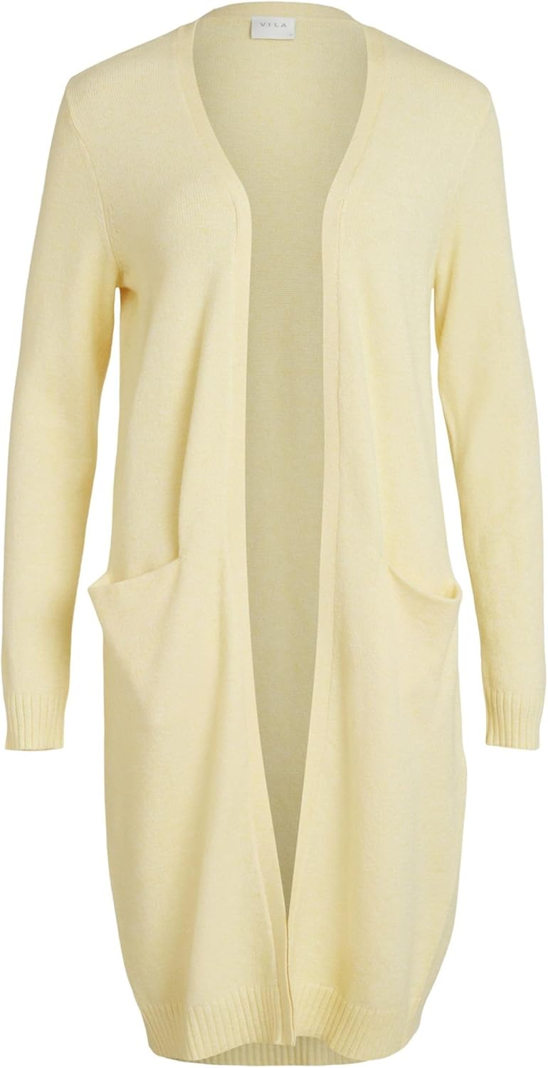 Vila Damen VIRIL Long L/S Knit Cardigan - NOOS 14042770 XS Grau (Light Grey Melange), XS Grau (Light