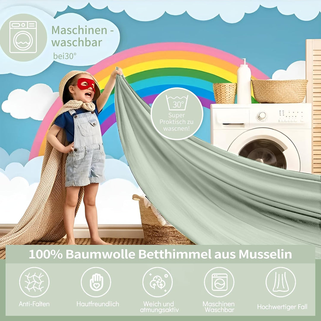 Hausbett Himmel Deko Set, Betthimmel Hausbett aus Musselin - 1 Betthimmel & 1 Wimpelkette, für Junge