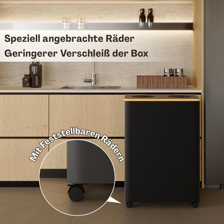 RMAN 160L Pfandflaschen Sammelbehälter 2 Fächer mit Deckel Gross Pfandflaschen Behälter mit Räder Fl