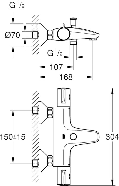 GROHE Grohtherm 800 - Thermostat- Wannenbatterie (inkl. Auslauf mit Mousseur, Sicherheitssperre bei