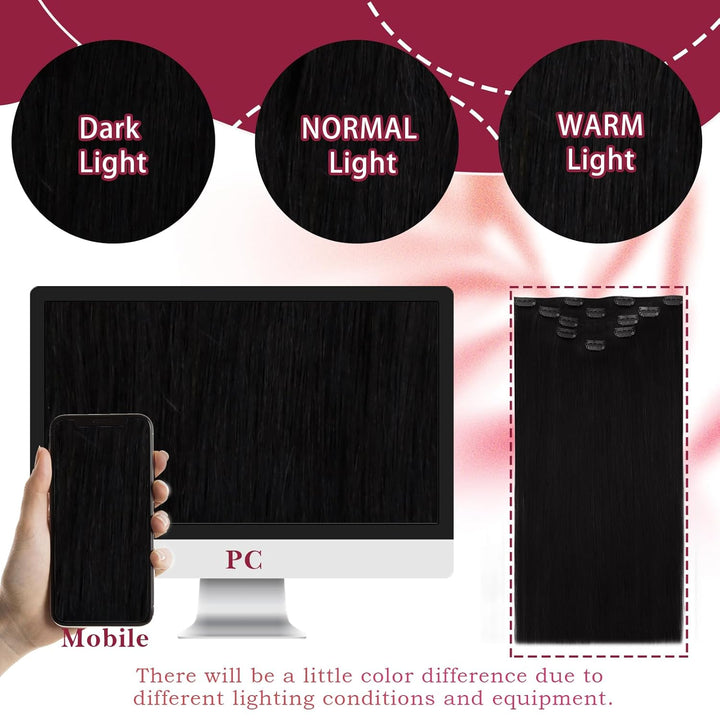Vivien Extensions Echthaar Clip in Schwarz 30 cm Remy Echthaar Clip in Extensions Tiefschwarz Invisi