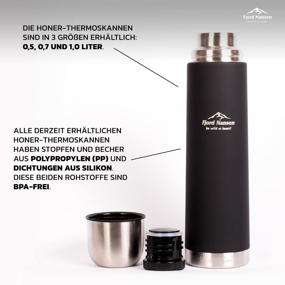 FJORD NANSEN Honer Thermosflasche Isolierte Trinkflasche aus Edelstahl mit Trinkbecher | Vakuum-Ther
