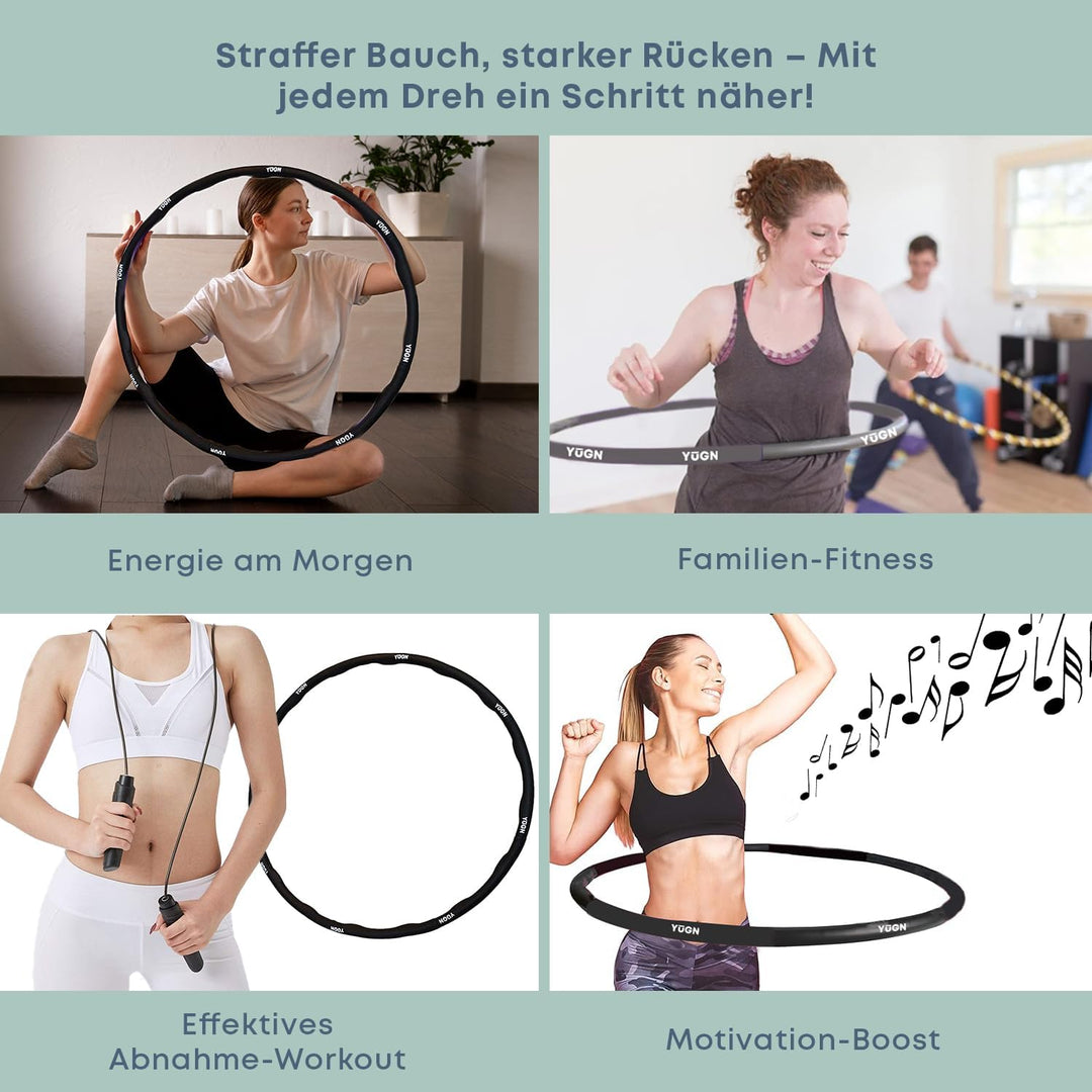 YUGN Vitality Hula Hoop Reifen Erwachsene Set 1.2KG - Enthält Springseil und 2 Widerstandsbänder und