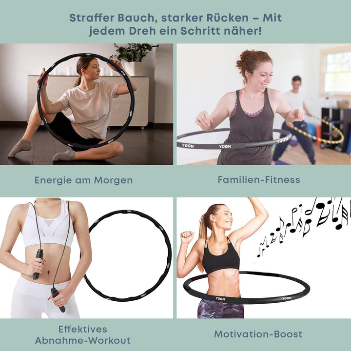 YUGN Vitality Hula Hoop Reifen Erwachsene Set 1.2KG - Enthält Springseil und 2 Widerstandsbänder und