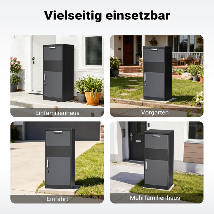 XPOtool Paketkasten Schwarz 500 x 375 x 1150 mm, Paketbox Zuhause, Private Paketannahme passend für