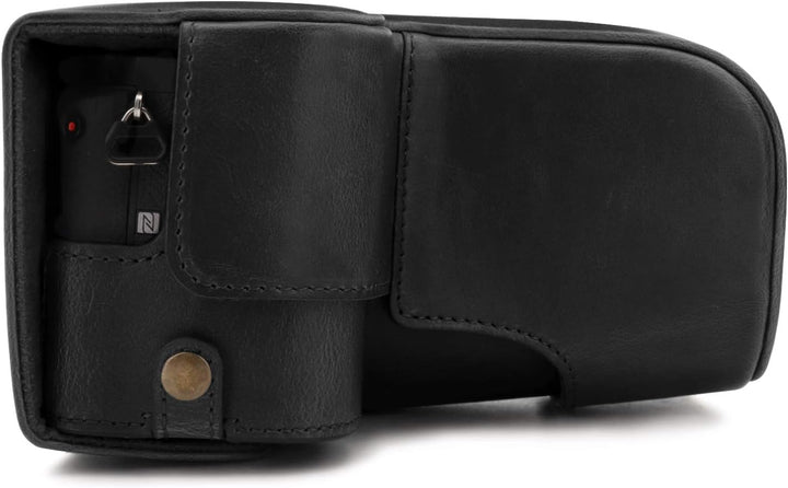 MegaGear MG1804 Ever Ready Kameratasche aus Leder, kompatibel mit Sony Alpha A6600 (18-135 mm), Schw