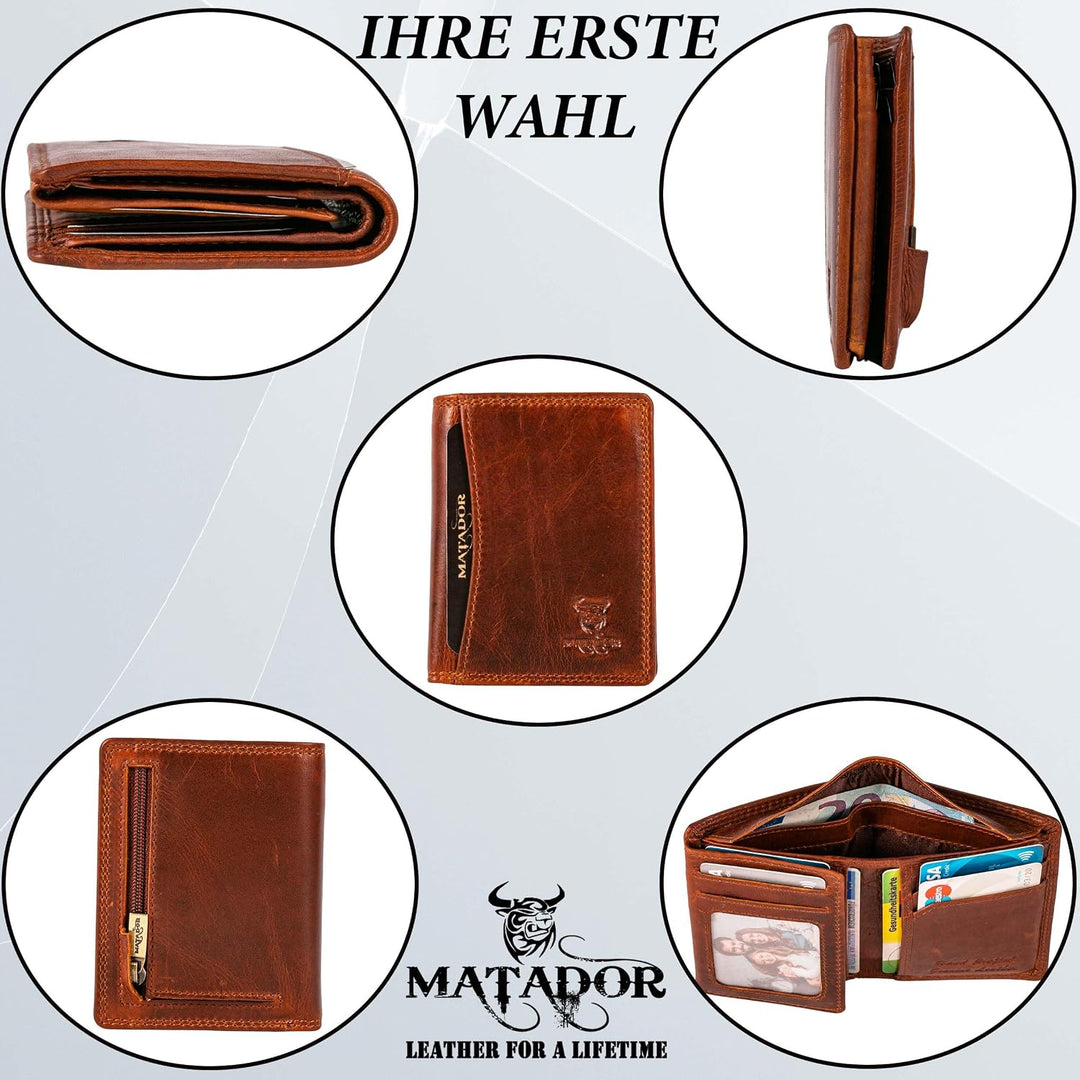 MATADOR Kartenetui Herren Leder 'Milano mit Geheimfach & Mini Münzfach | Minimalist Wallet Cardholde