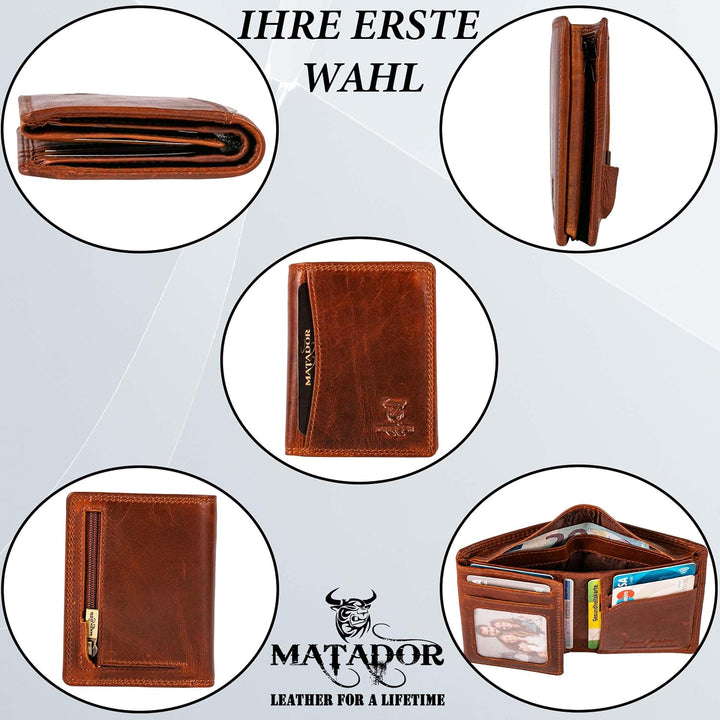 MATADOR Kartenetui Herren Leder 'Milano mit Geheimfach & Mini Münzfach | Minimalist Wallet Cardholde
