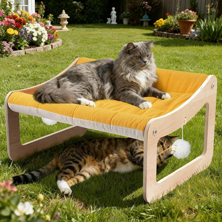 BSWAY Erhöhtes Katzenbett Sofa aus Holz - sonnengelbes Katzensofa 53x40 cm modischer Katzenstuhl mit
