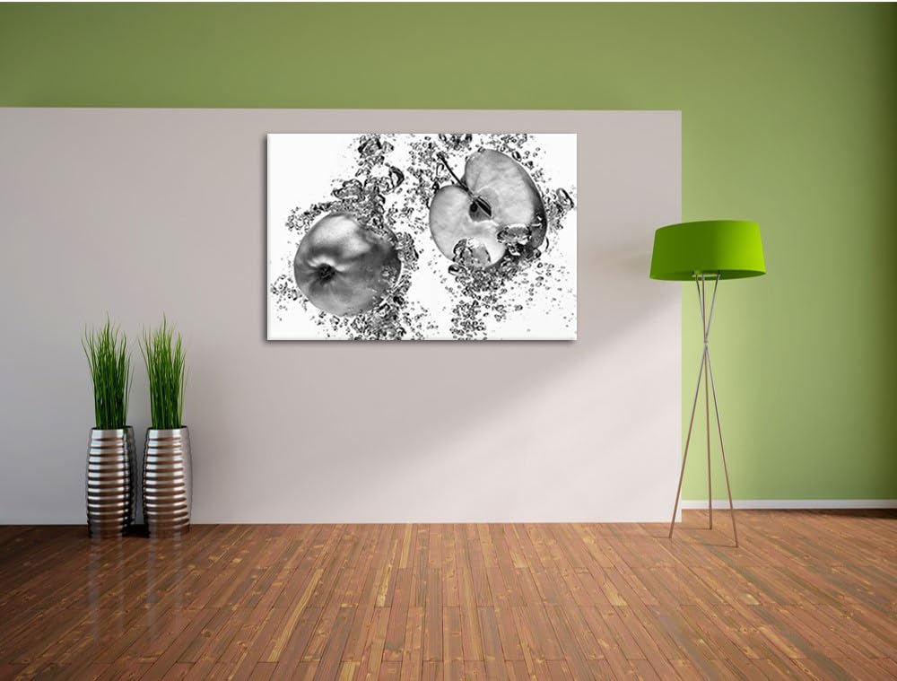 Pixxprint Monocrome, Frische Apfelscheiben im Wasser, Format: 100x70 auf Leinwand, XXL riesige Bilde