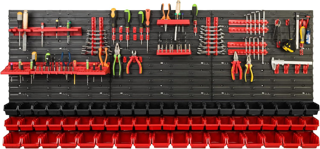 Lagersystem Werkstattregal | 172 x 78 cm | 61 stck. Box | Wandregal mit Werkzeughalterungen und Stap