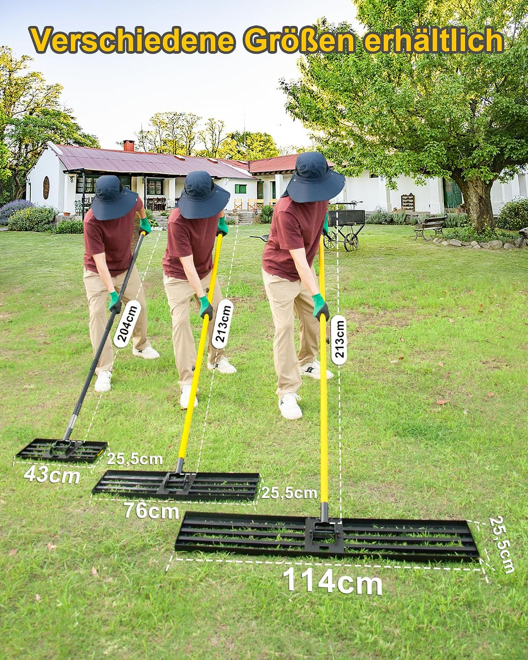 Rasen-Nivellierungsrechen, 2,13m, 114x 25cm, Nivellierwerkzeug, robust, müheloses Rasen-Nivellierwer