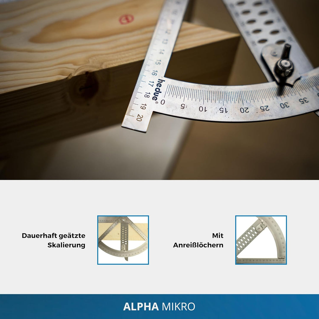 hedue® Alphawinkel Mikro - Kleiner Alpha Winkel für Zimmerer, Anreisswinkel & Präzisionswinkel in Ei
