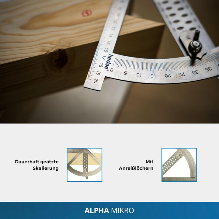hedue® Alphawinkel Mikro - Kleiner Alpha Winkel für Zimmerer, Anreisswinkel & Präzisionswinkel in Ei