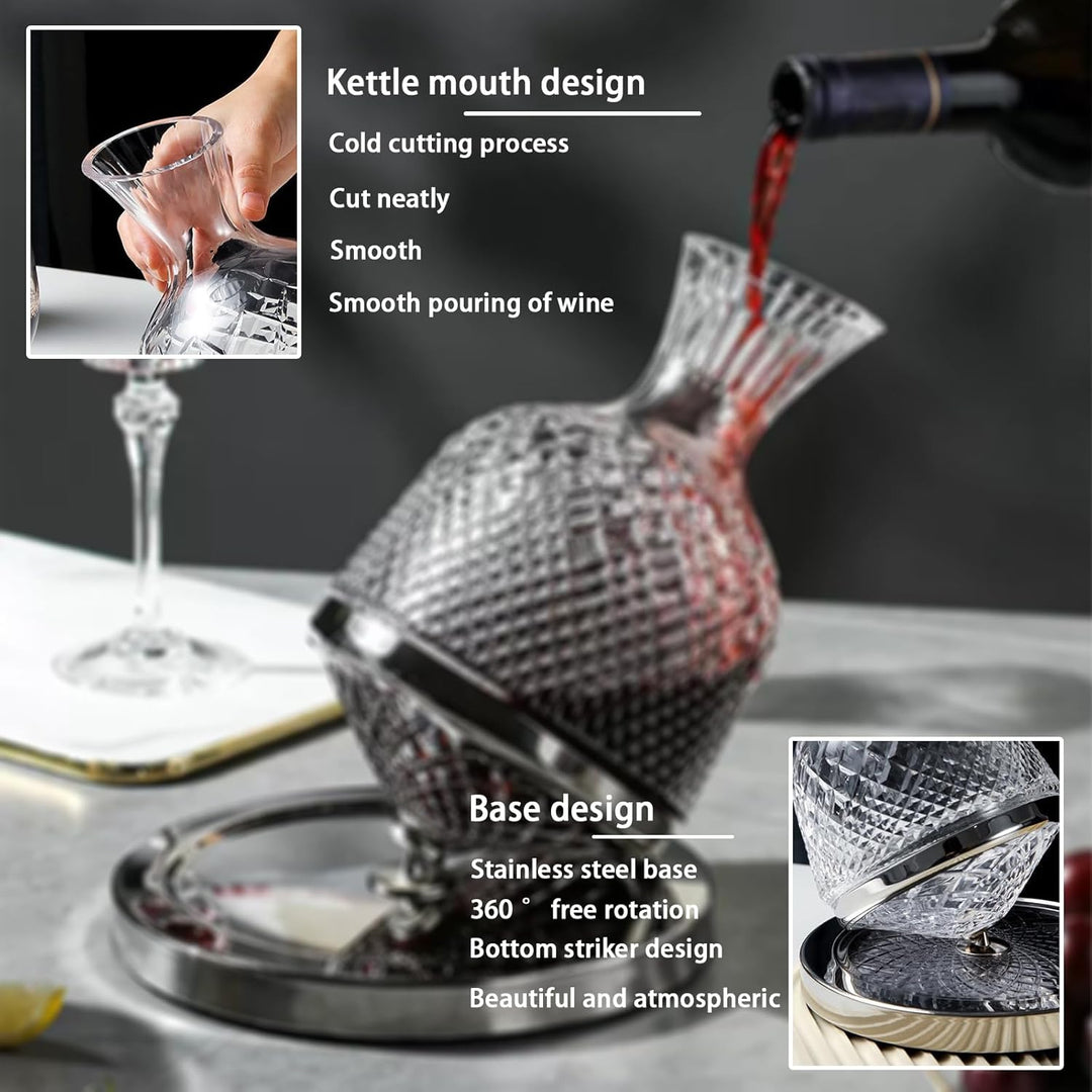 Dekanter Rotwein, Weinkaraffe, 1200ml Dekanter, 360 Grad Drehbar Wein Dekanter, Drehender Weindekant