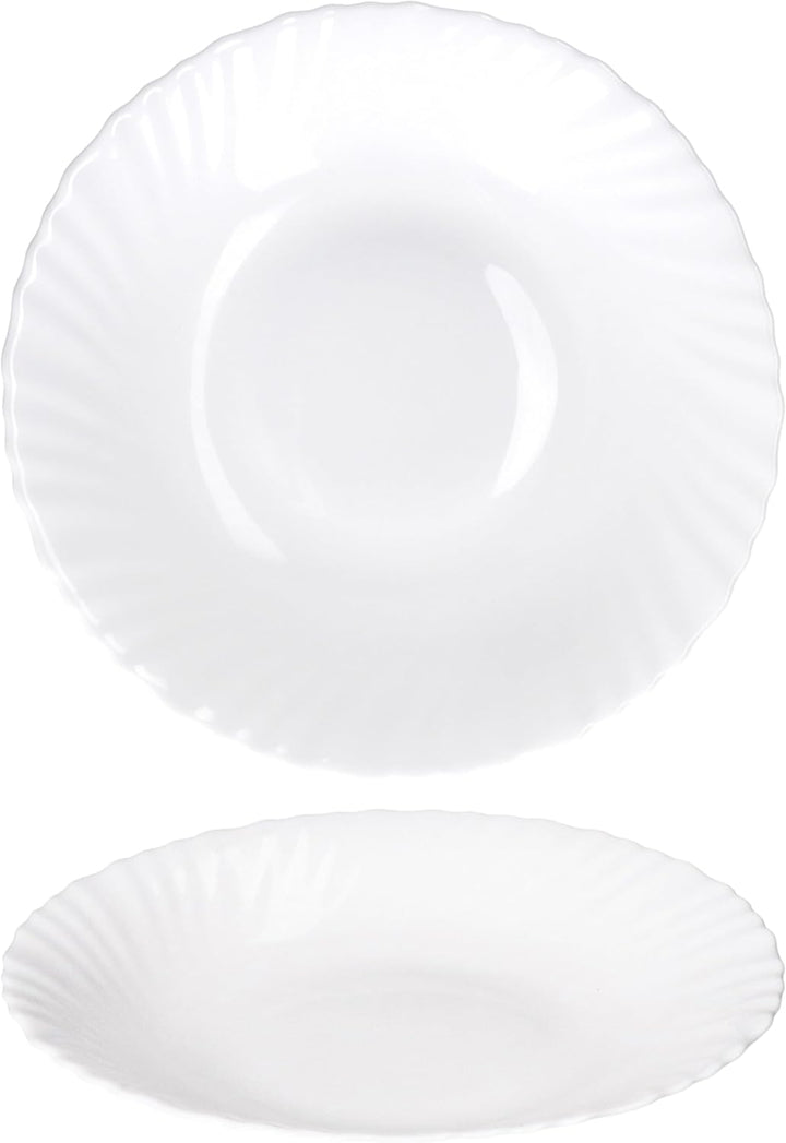 MamboCat 6er Set Suppenteller Arkona I 320ml, Ø 21,8 cm I weisse Tiefe Opalglas-Pastateller mit fein