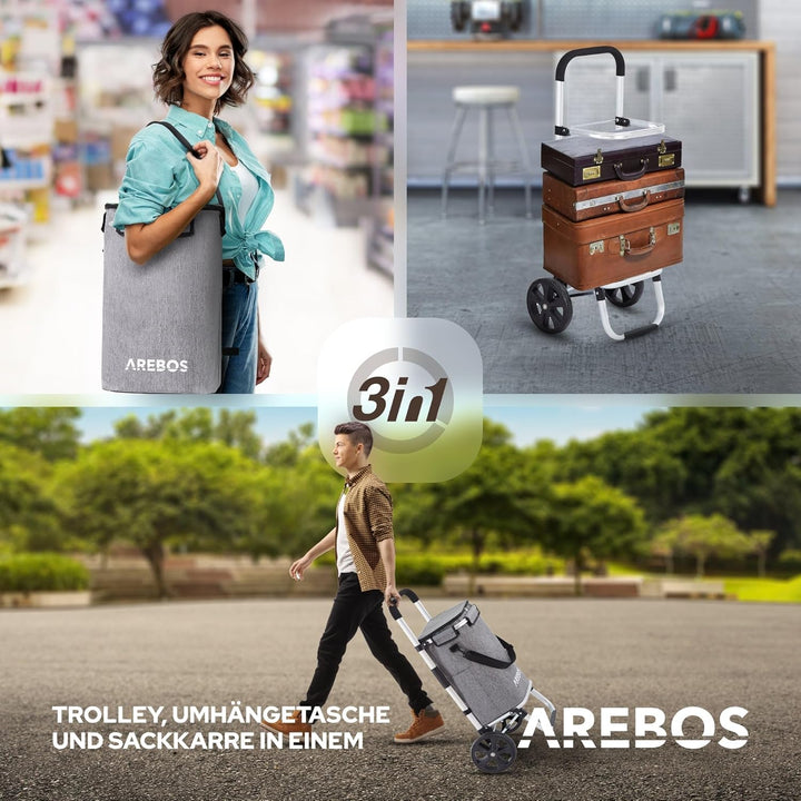 Arebos 3in1 Einkaufstrolley | Trolley gross 56 Liter | Einkaufswagen mit Kühlfach | Einkaufstasche m