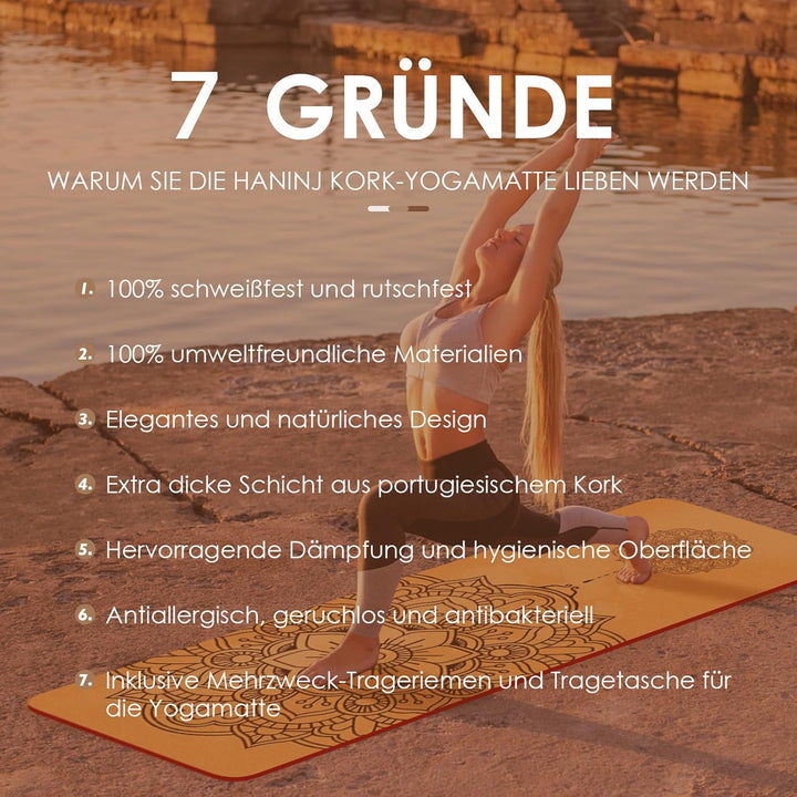 Yogamatte Kork – Rutschfeste Yoga Matte, Einzigartiges Design, Naturkautschuk TPE Gymnastikmatte, Tr