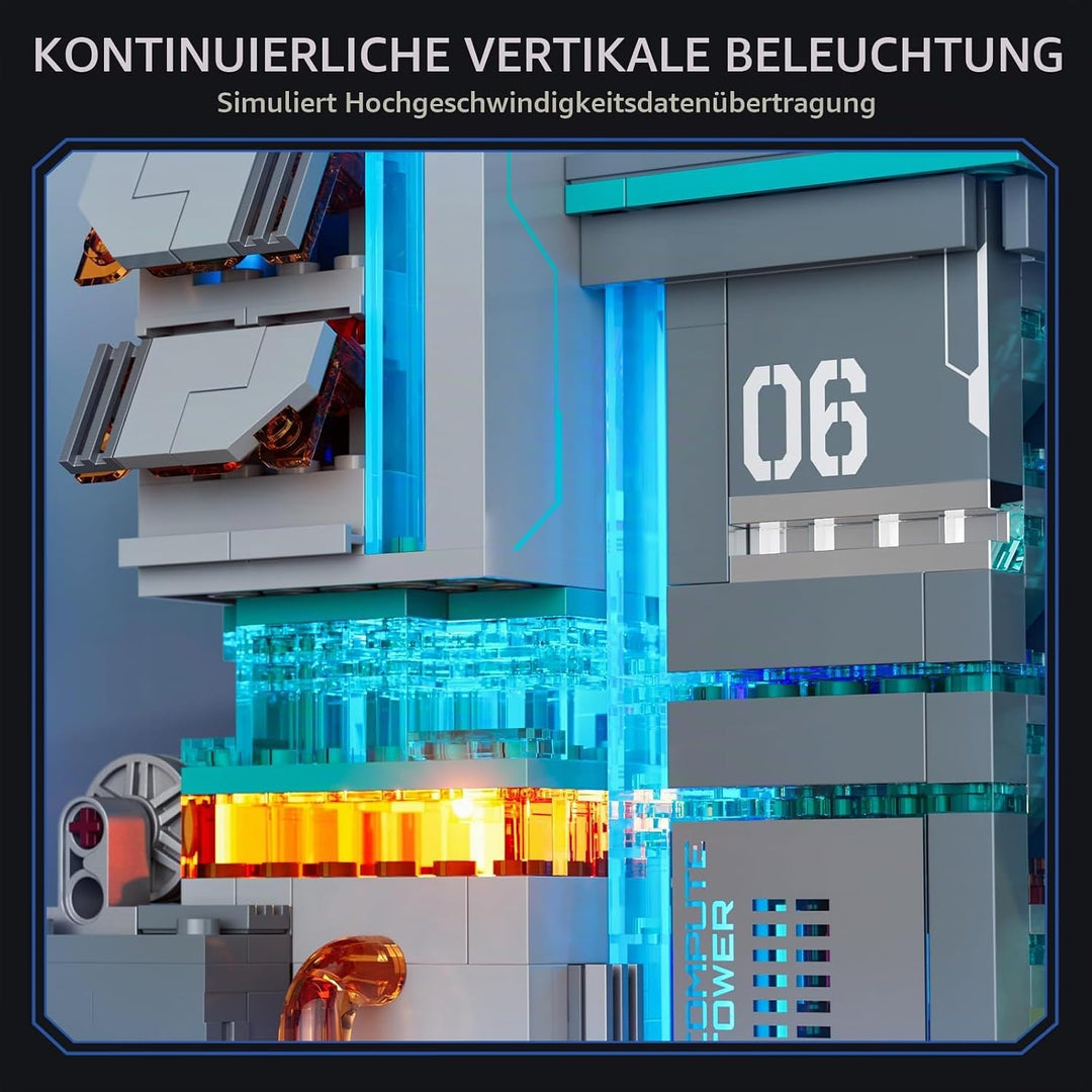 Lumibricks Neon Tech Station Beleuchtetes Klemmbaustein-Set, 1282 Teile Cyberpunk Hochhaus mit LED-L