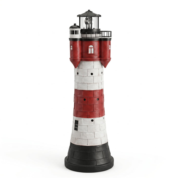 Solar Leuchtturm Roter Sand Höhe 78cm aus Polyresin mit einer weissen LED 2325