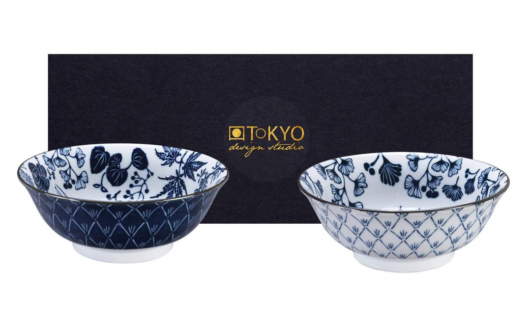 TOKYO design studio Flora Japonica 2-er Schalen-Set blau-weiss, Ø 20,3 cm, 8 cm hoch, ca. 1000 ml, a