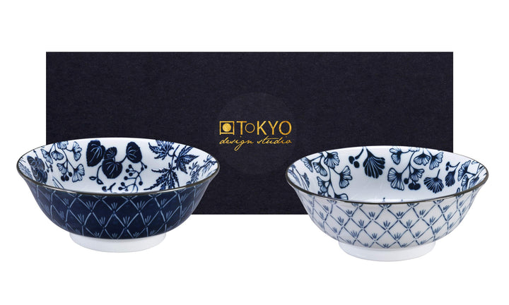 TOKYO design studio Flora Japonica 2-er Schalen-Set blau-weiss, Ø 20,3 cm, 8 cm hoch, ca. 1000 ml, a
