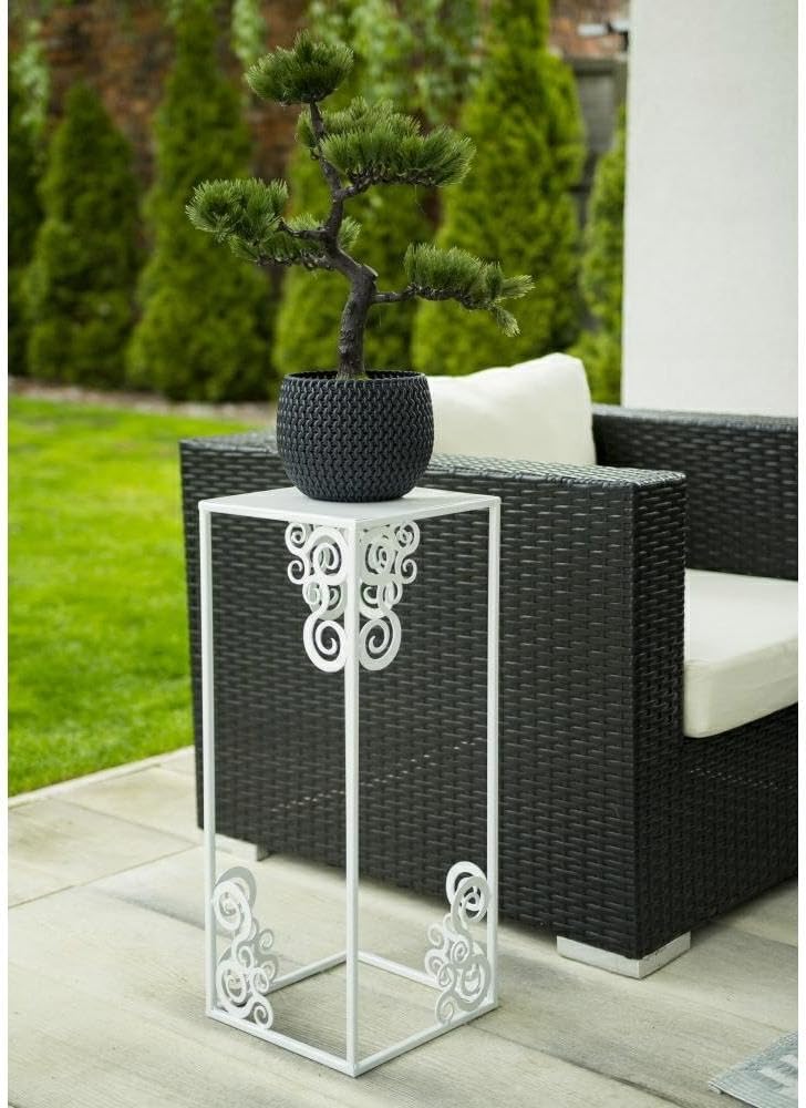 Blumenständer Metall 80 x 24 cm - Solider Blumenhocker mit Ornamenten - Weiss Pflanzenständer für di